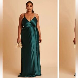 BIRDY GREY CINDY SHINY SATIN DRESS IN EMERALD